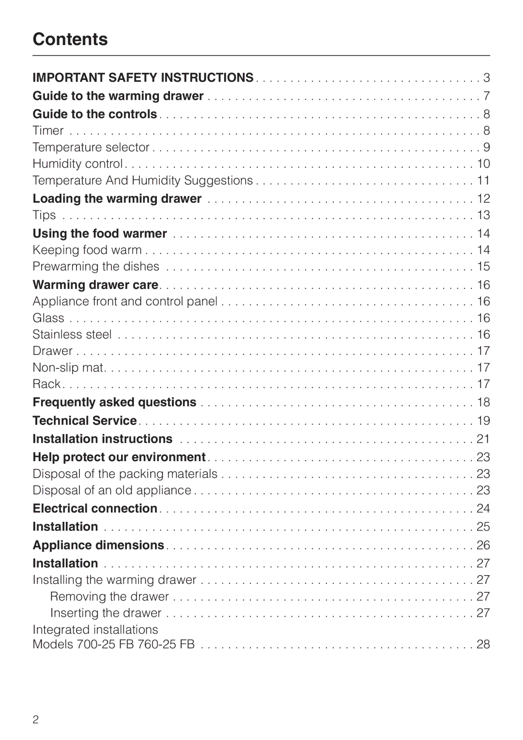 Miele ESW700-25, ESW761-25, ESW760-25 manual Contents 