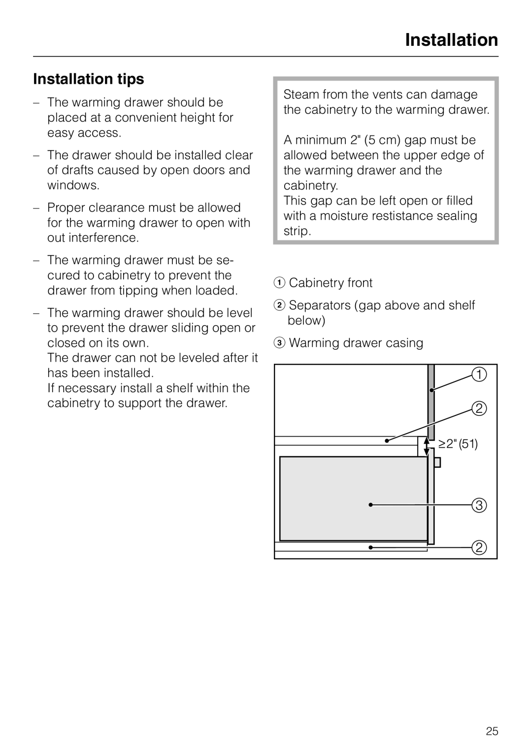 Miele ESW760-25, ESW761-25, ESW700-25 manual Installation tips 