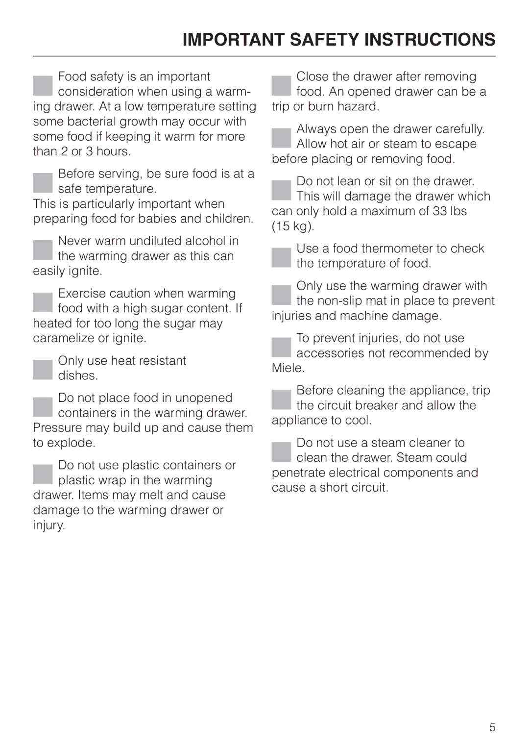 Miele ESW700-25, ESW761-25, ESW760-25 manual Important Safety Instructions 