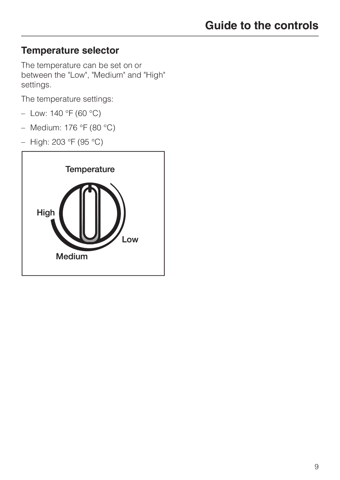 Miele ESW761-25, ESW760-25, ESW700-25 manual Temperature selector 