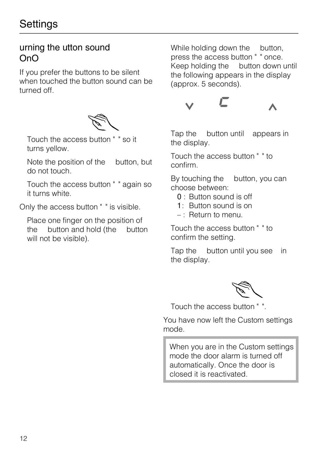 Miele F 1411 SF installation instructions Turning the button sound On/Off 