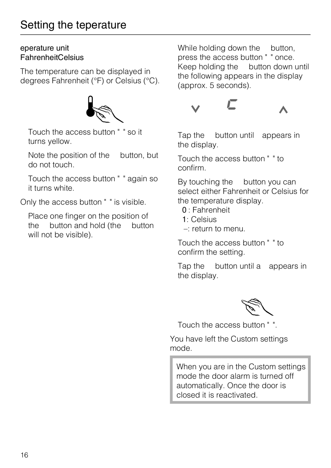 Miele F 1411 SF installation instructions Temperature unit Fahrenheit/Celsius 