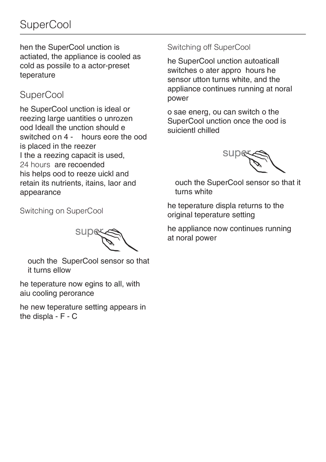 Miele F 1411 SF installation instructions Switching on SuperCool, Switching off SuperCool 