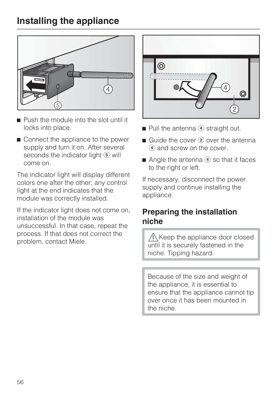 Miele F 1411 SF installation instructions Preparing the installation niche 