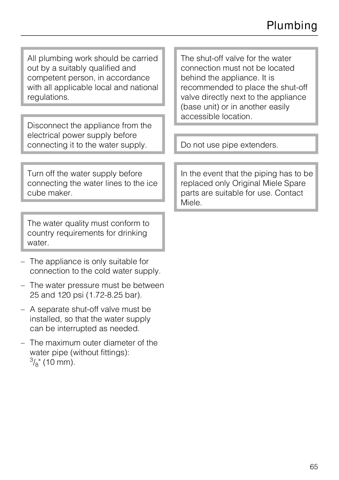 Miele F 1411 SF installation instructions Plumbing 