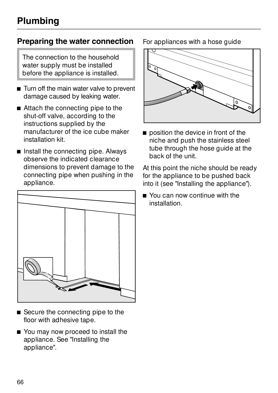 Miele F 1411 SF installation instructions Preparing the water connection 