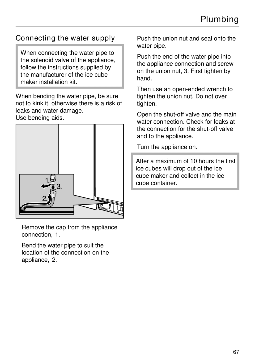 Miele F 1411 SF installation instructions Connecting the water supply 