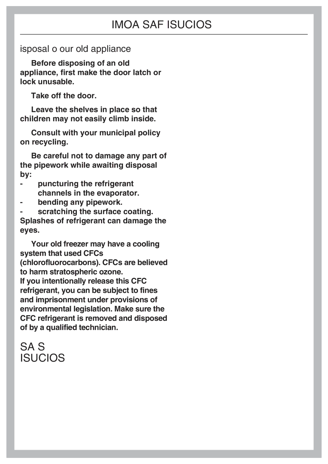 Miele F 1411 SF installation instructions Save These Instructions, Disposal of your old appliance 