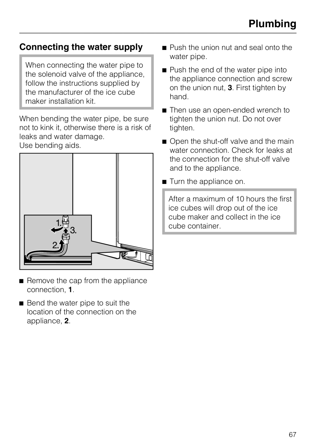 Miele F 1411 SF installation instructions Connecting the water supply, Plumbing 