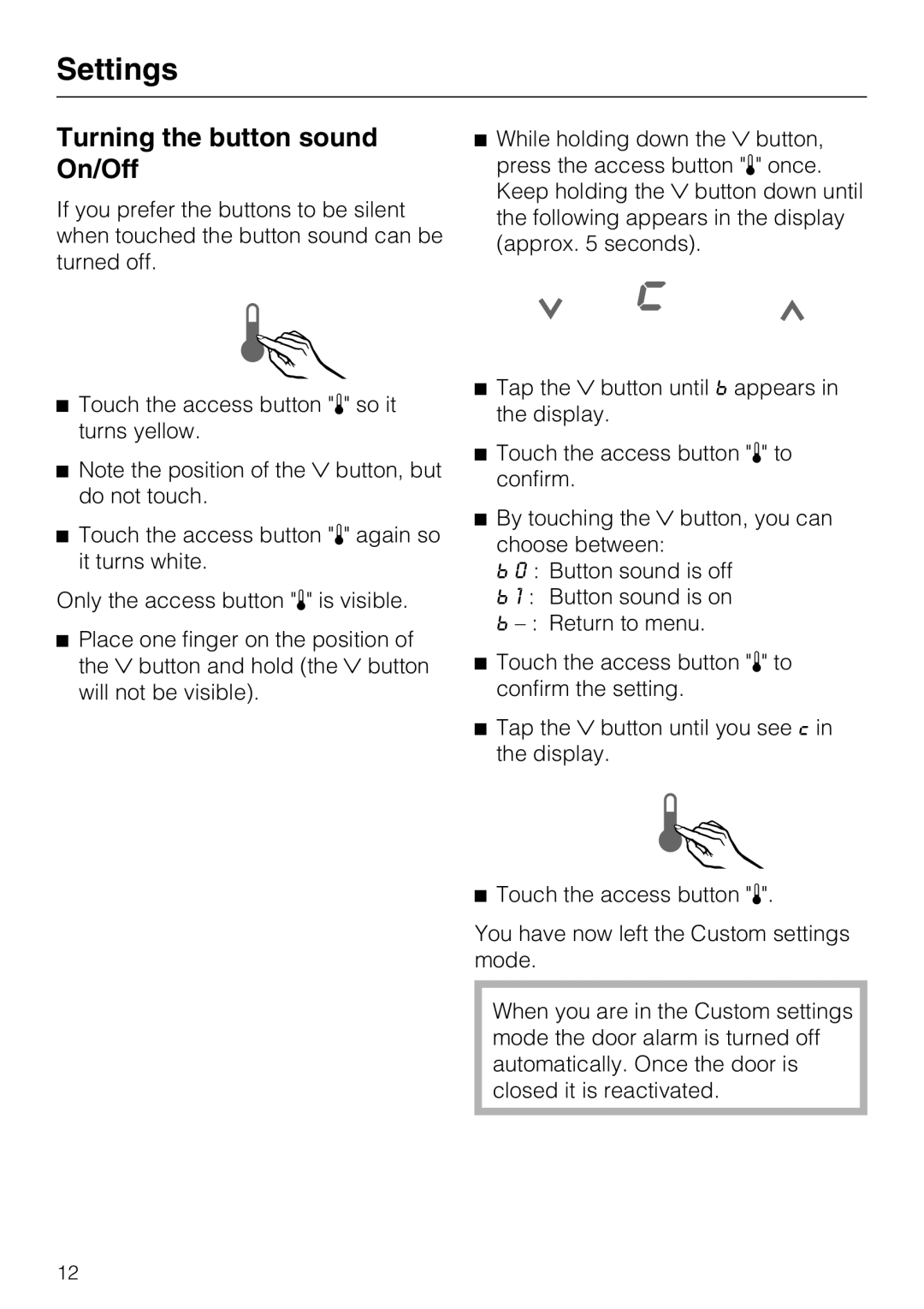 Miele F 1411 Vi installation instructions Turning the button sound On/Off 