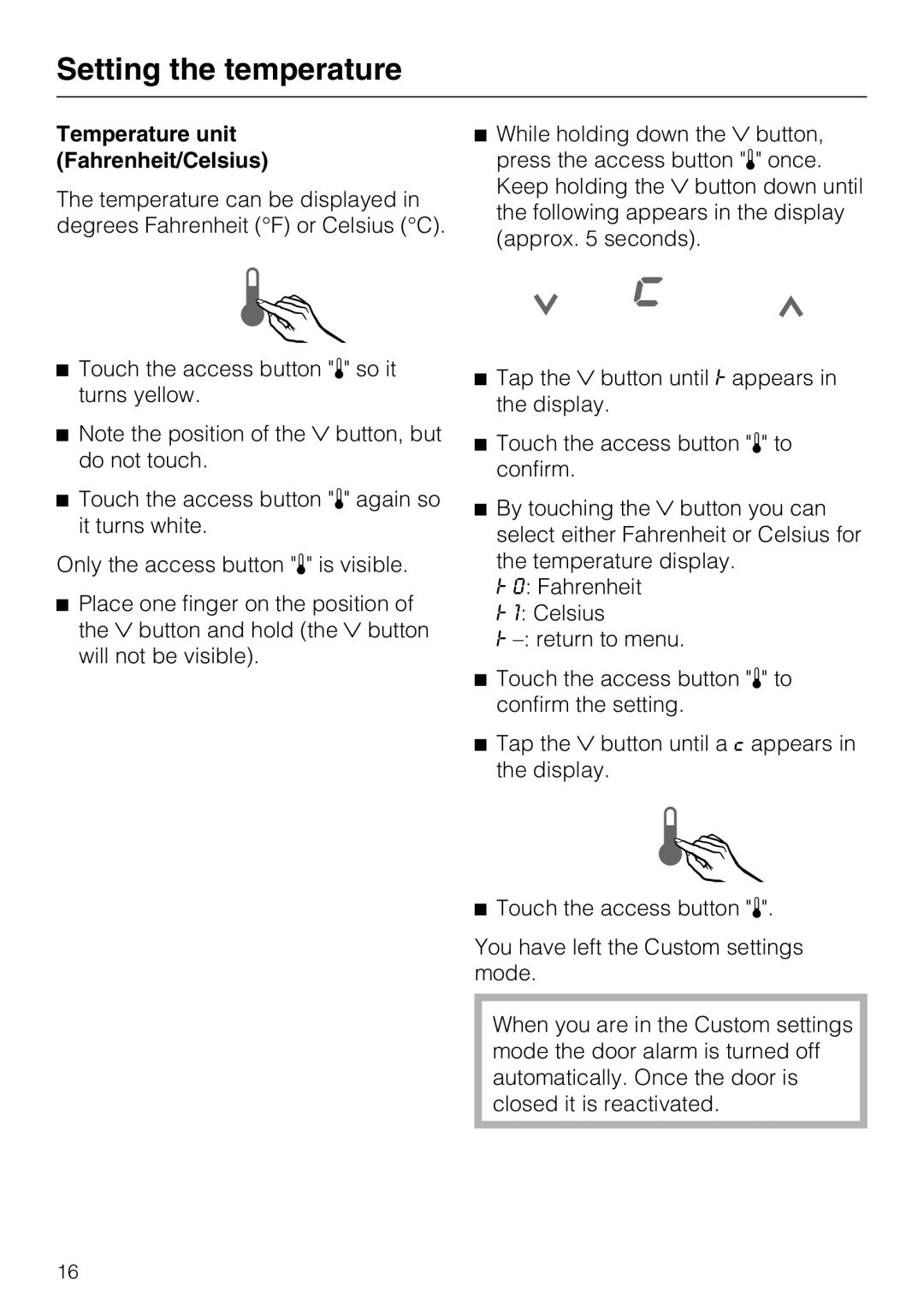 Miele F 1411 Vi installation instructions Temperature unit Fahrenheit/Celsius 