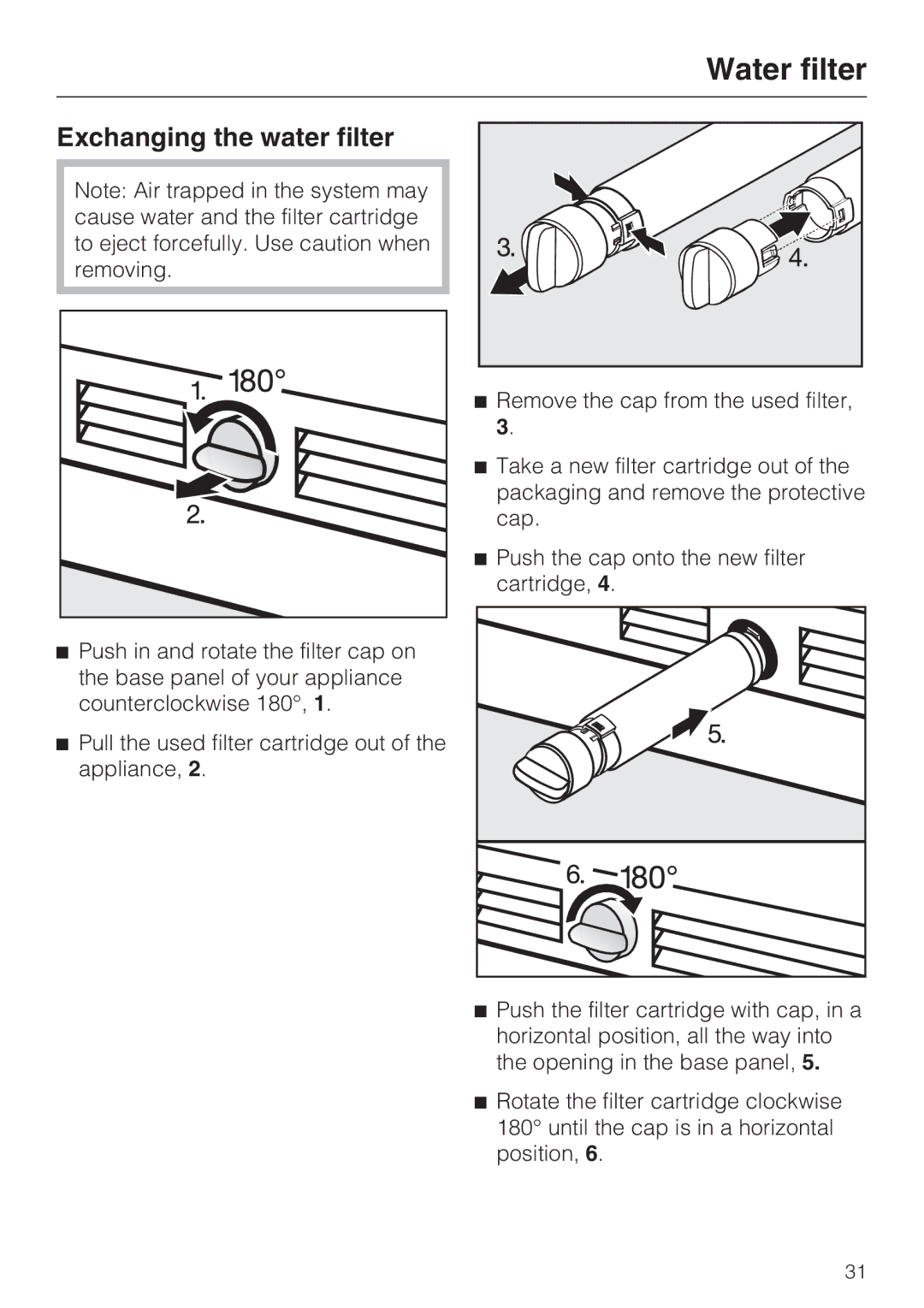 Miele F 1411 Vi installation instructions Exchanging the water filter 