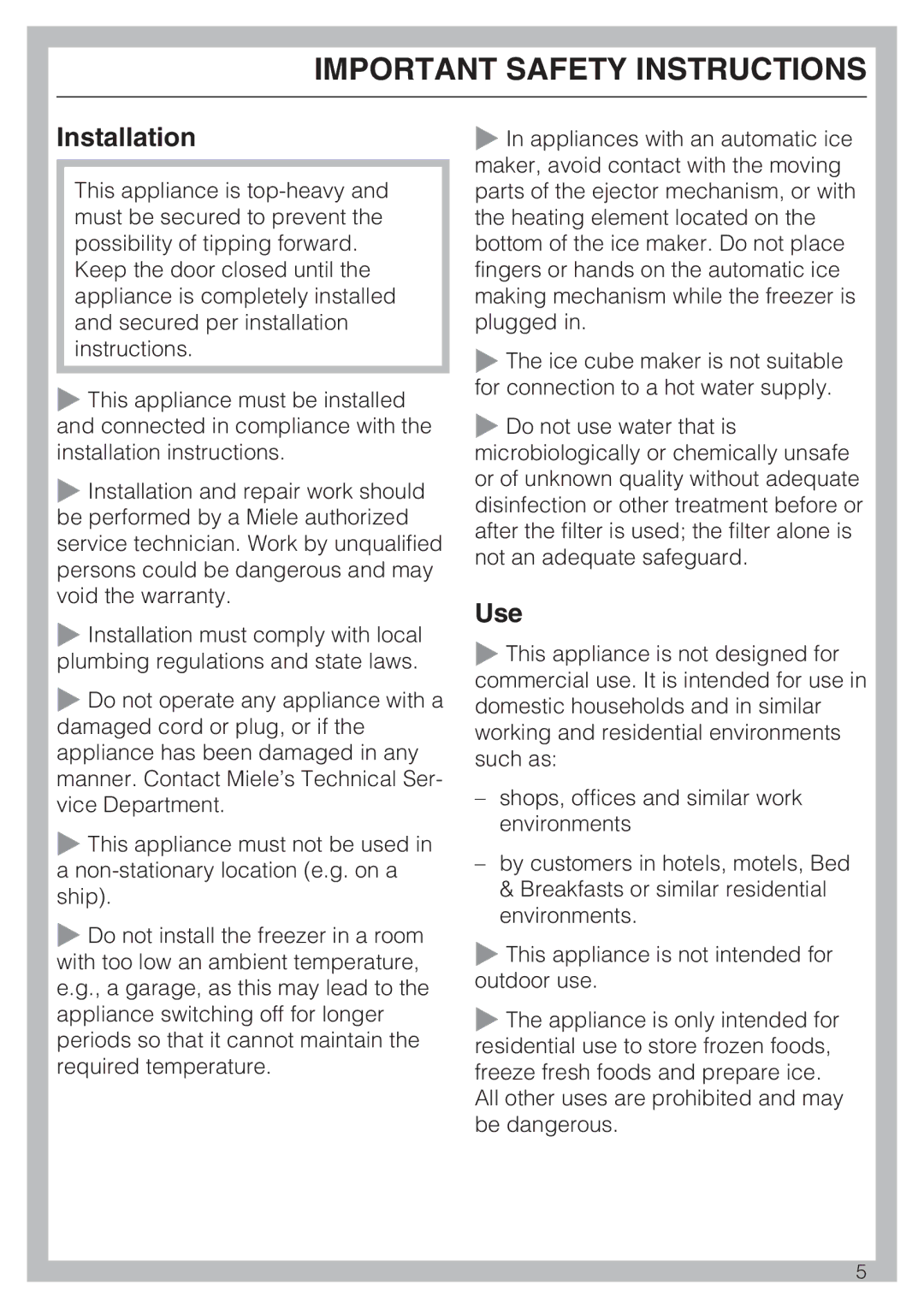 Miele F 1411 Vi installation instructions Installation, Use 