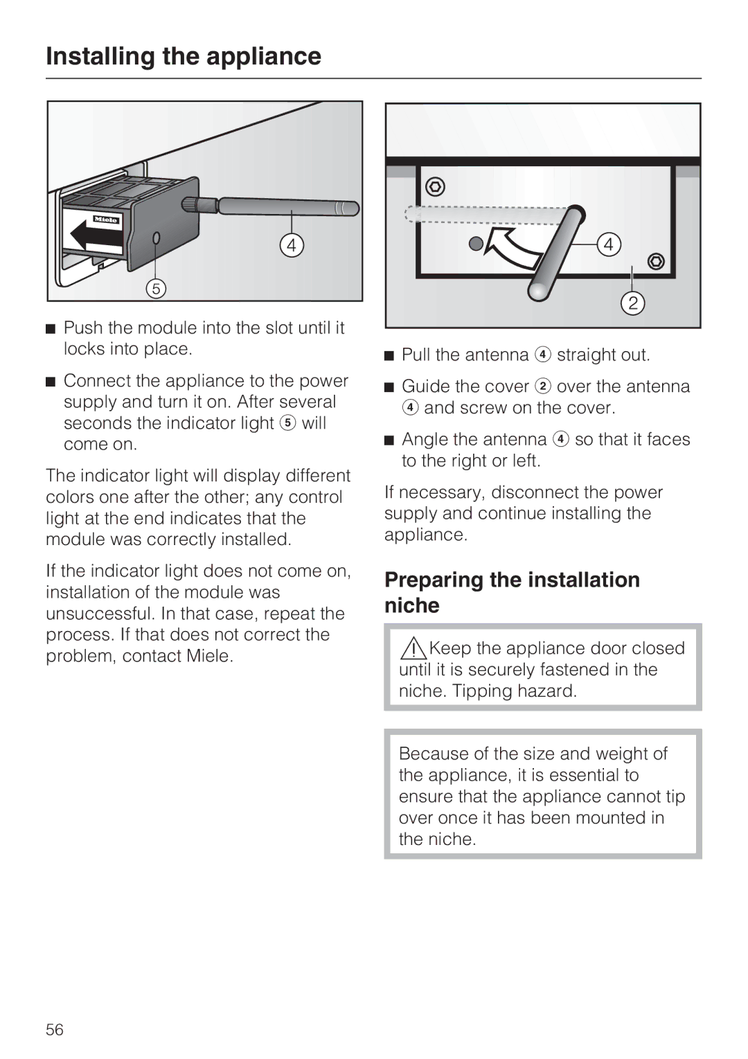 Miele F 1411 Vi installation instructions Preparing the installation niche 