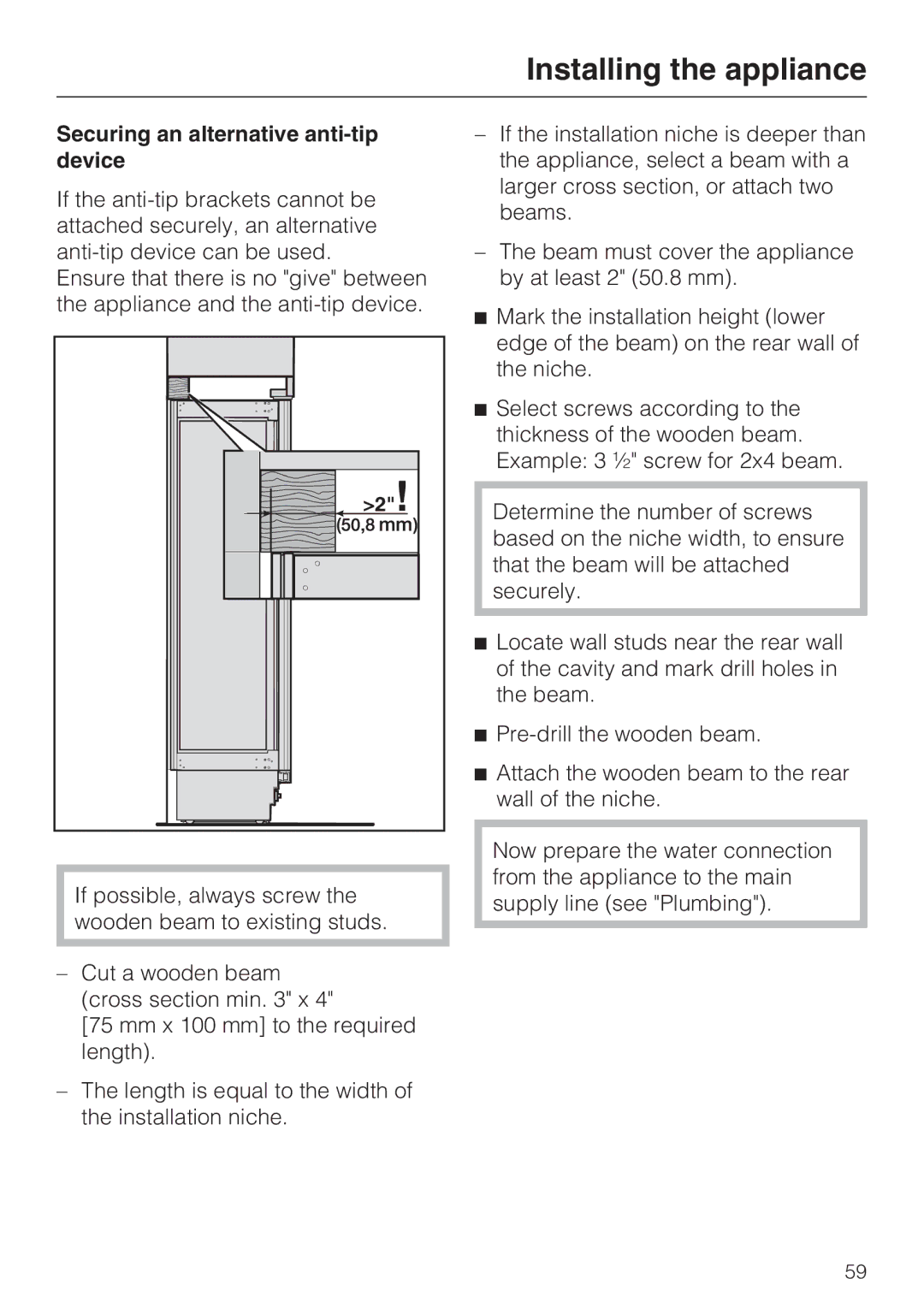 Miele F 1411 Vi installation instructions Securing an alternative anti-tip device 