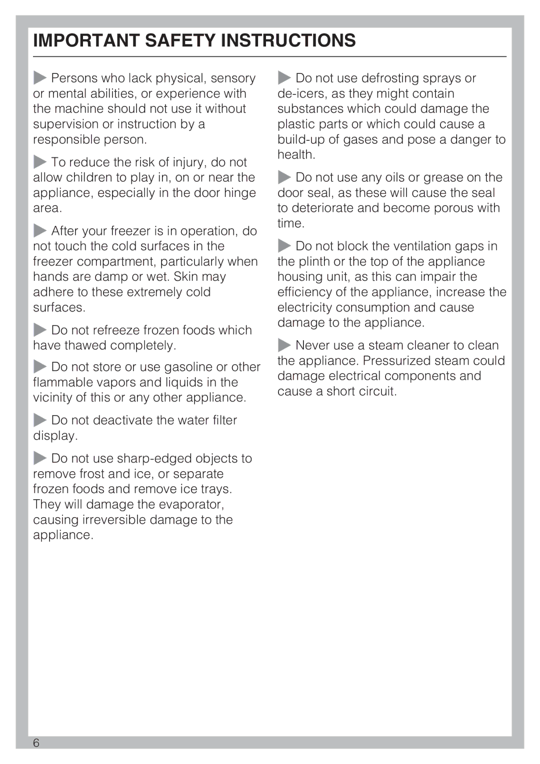 Miele F 1411 Vi installation instructions Important Safety Instructions 