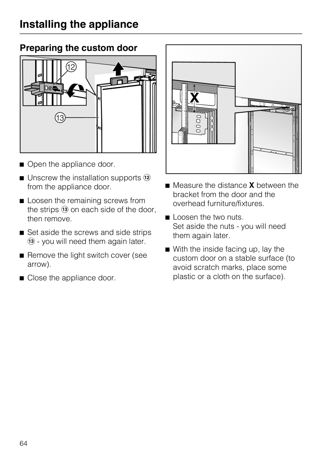 Miele F 1411 Vi installation instructions Preparing the custom door 