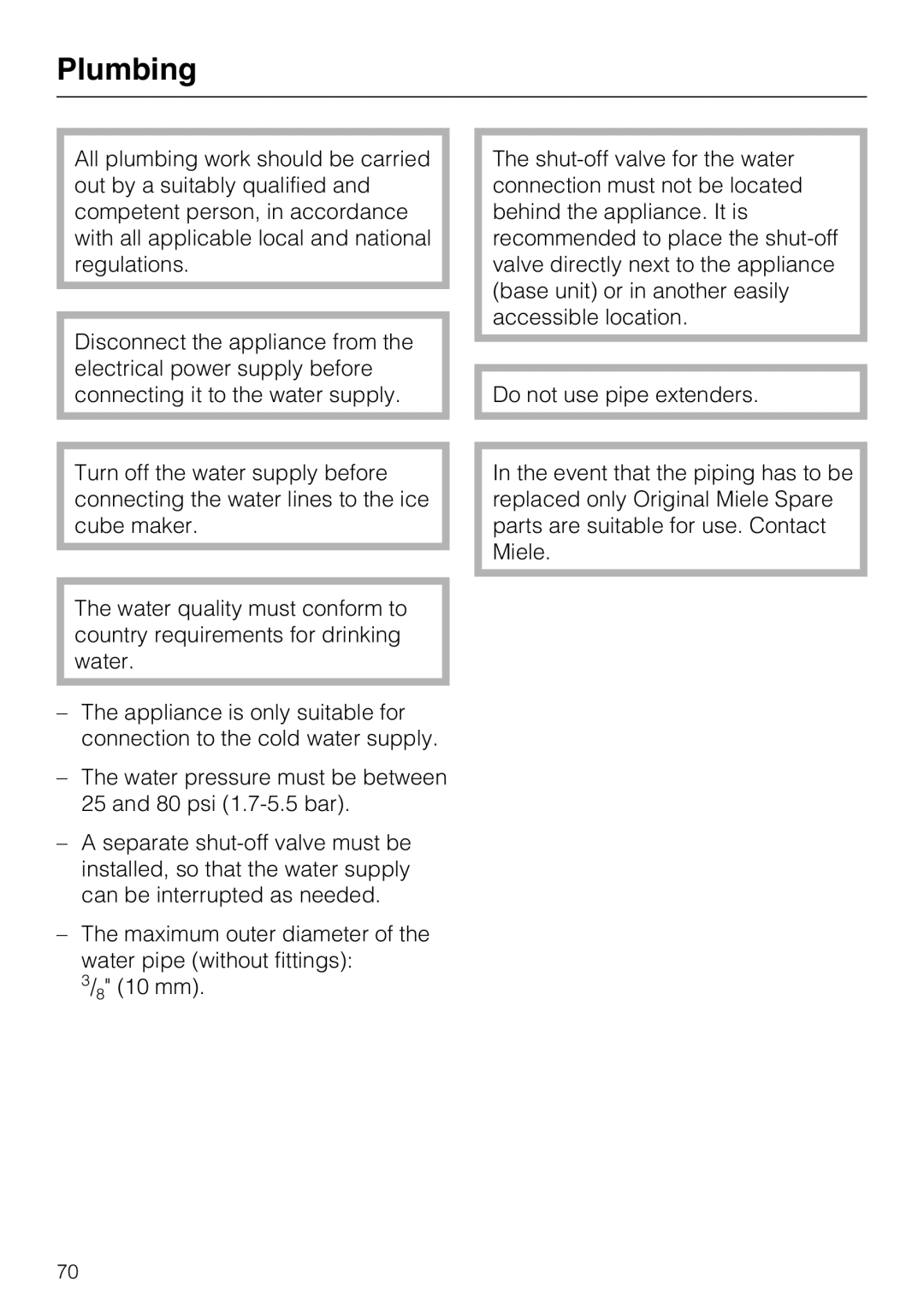 Miele F 1411 Vi installation instructions Plumbing 