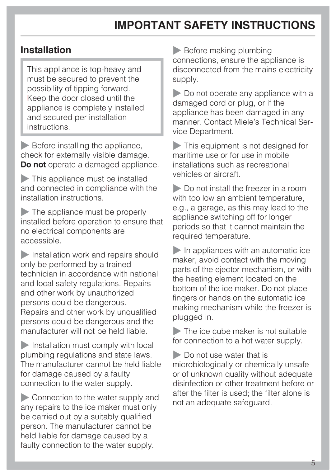 Miele F 1471 VI installation instructions Installation 