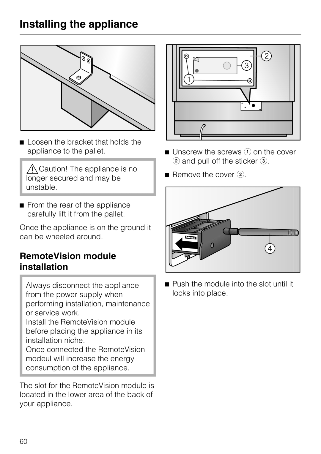 Miele F 1471 VI installation instructions RemoteVision module installation 