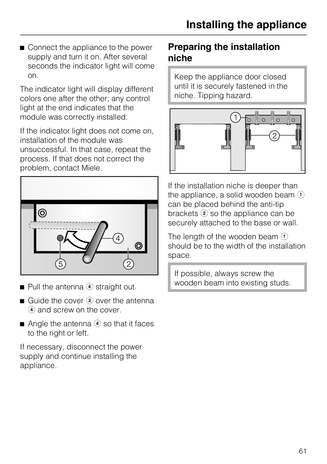 Miele F 1471 VI installation instructions Preparing the installation niche 