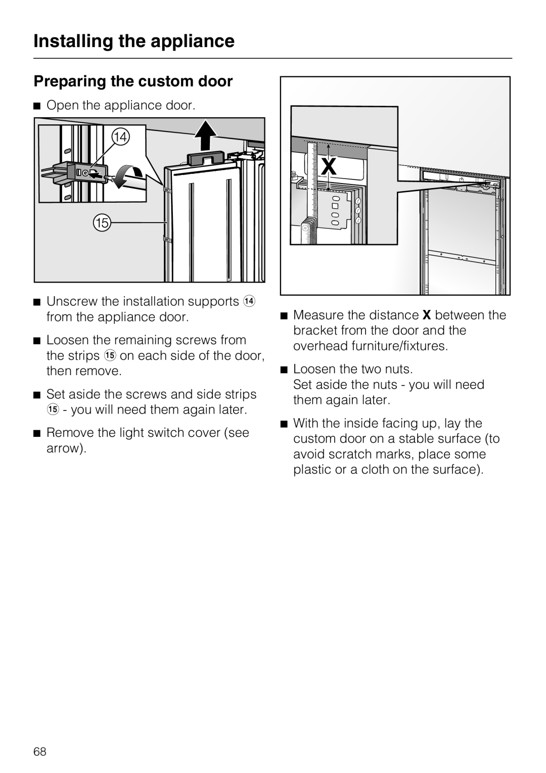 Miele F 1471 VI installation instructions Preparing the custom door 