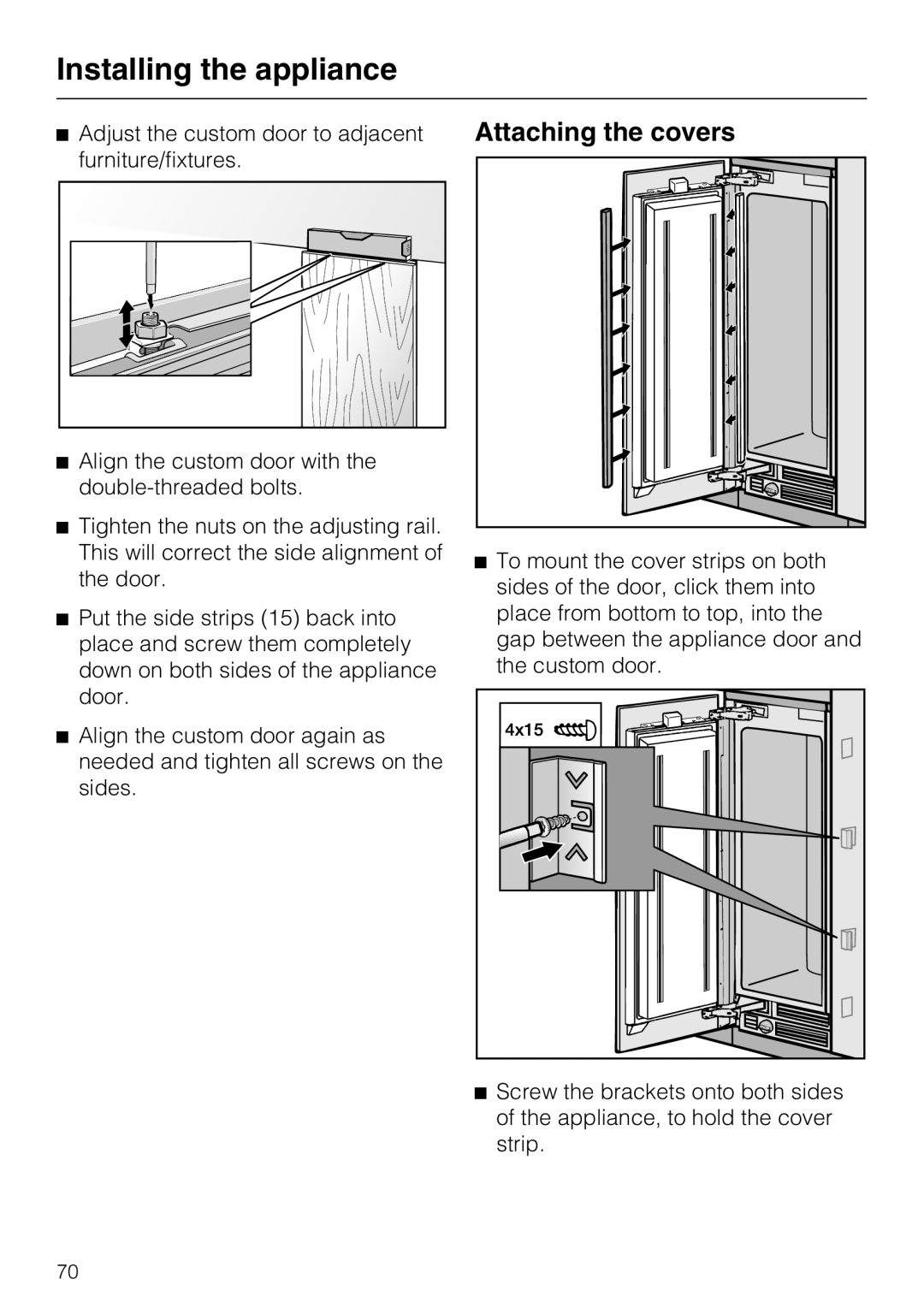 Miele F 1471 VI installation instructions Attaching the covers 