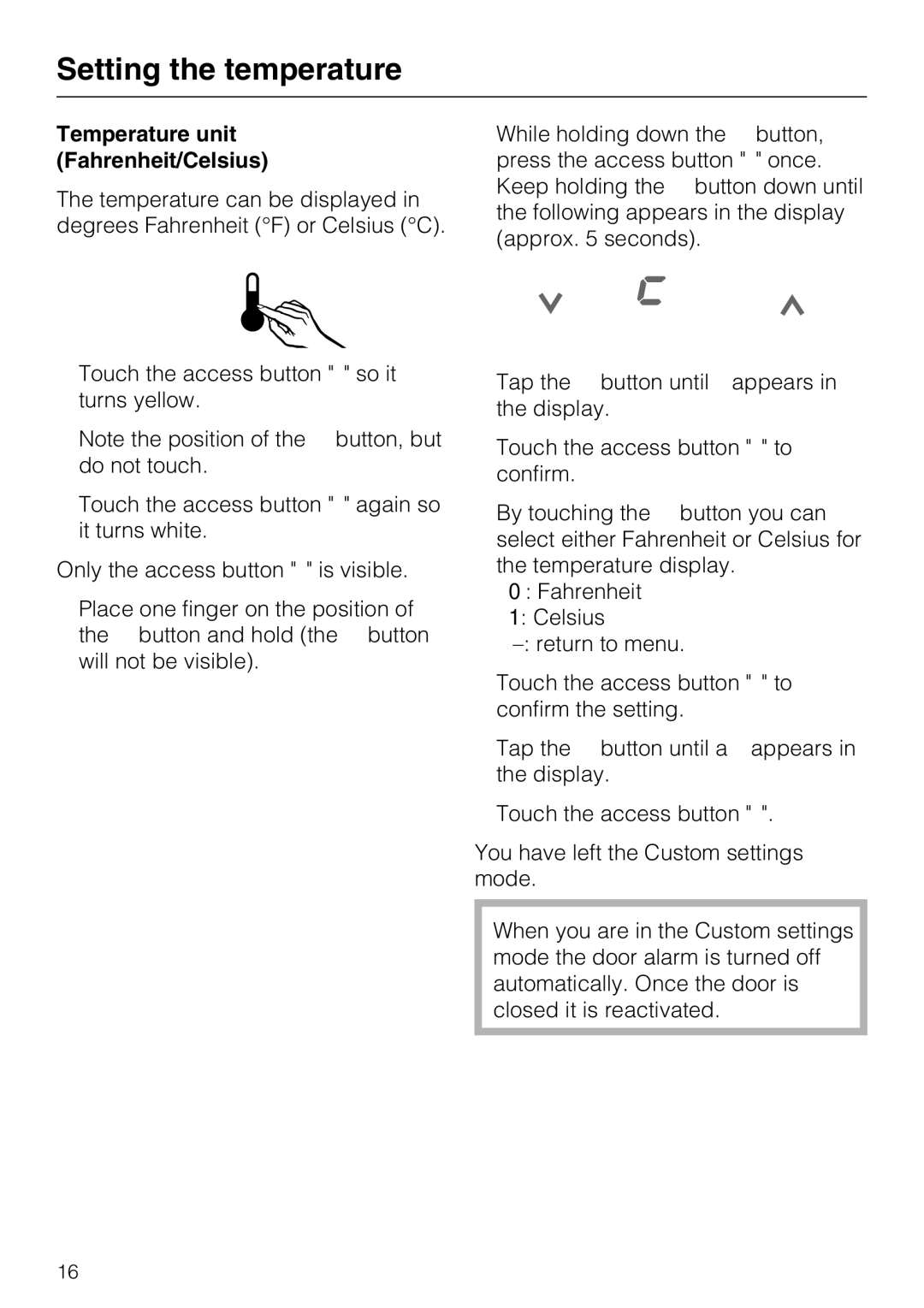 Miele F 1471 installation instructions Temperature unit Fahrenheit/Celsius 