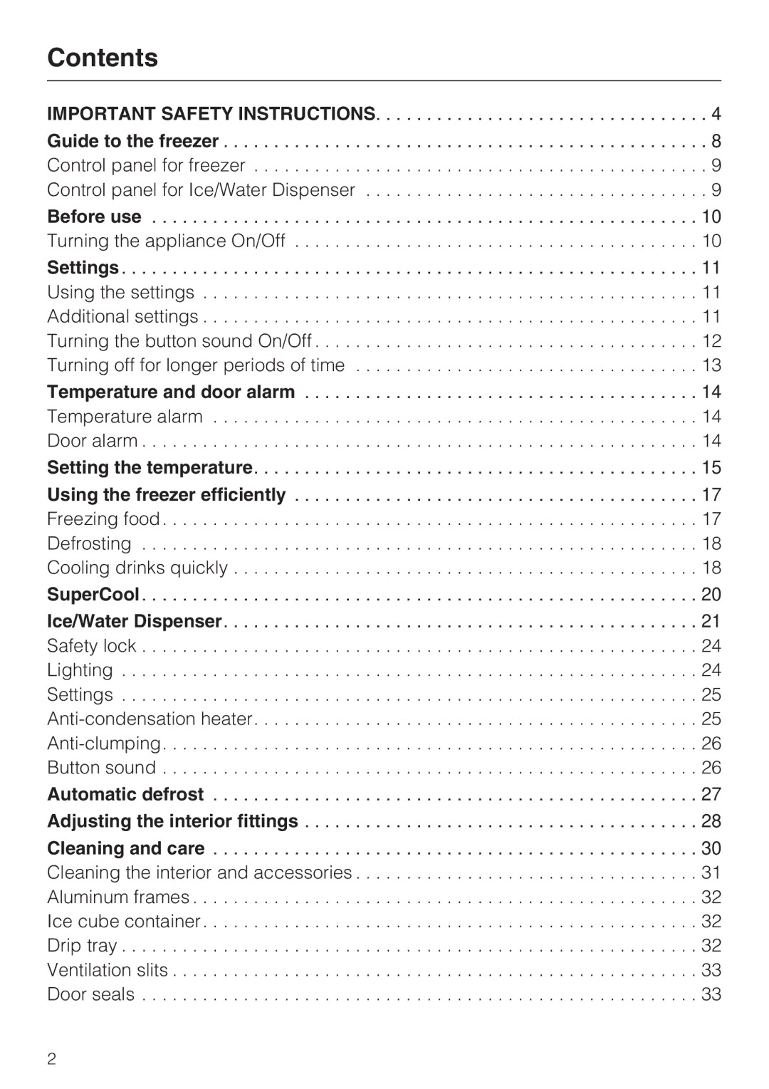 Miele F 1471 installation instructions Contents 