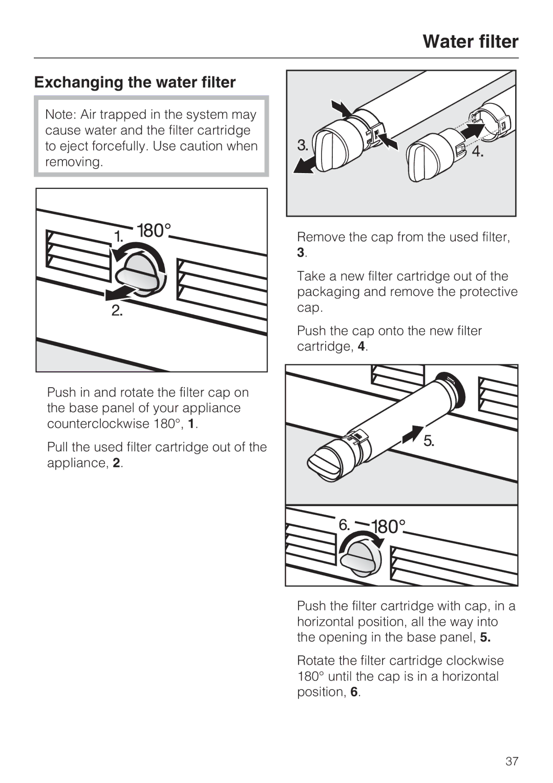 Miele F 1471 installation instructions Exchanging the water filter 