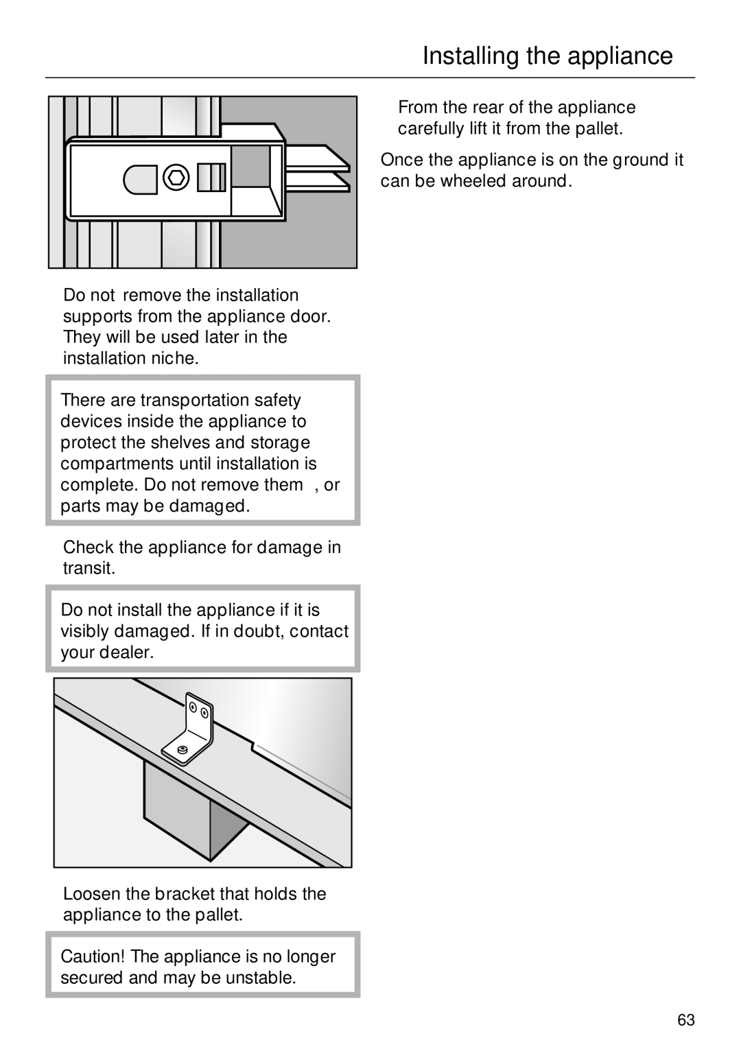 Miele F 1471 installation instructions Installing the appliance 