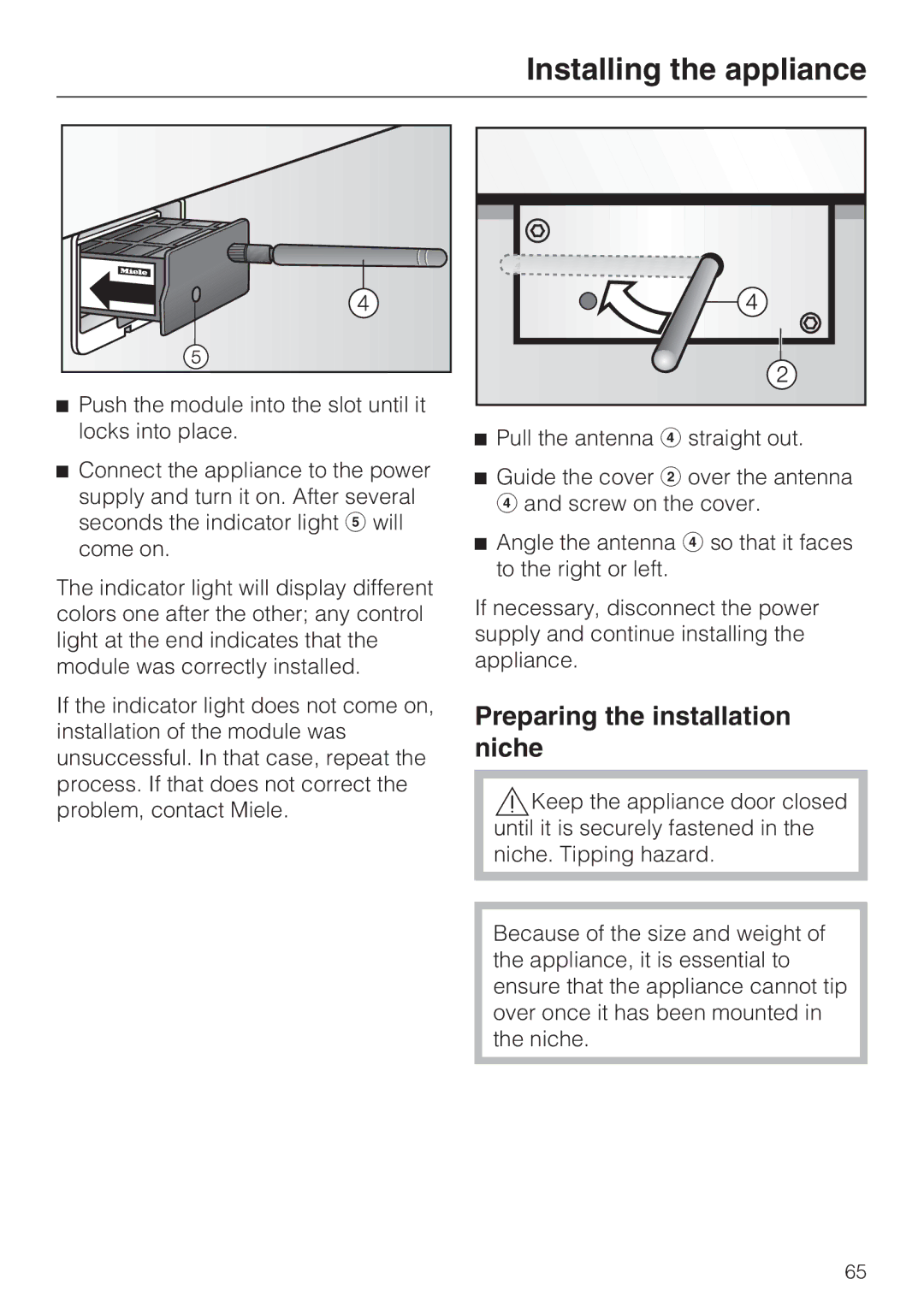 Miele F 1471 installation instructions Preparing the installation niche 