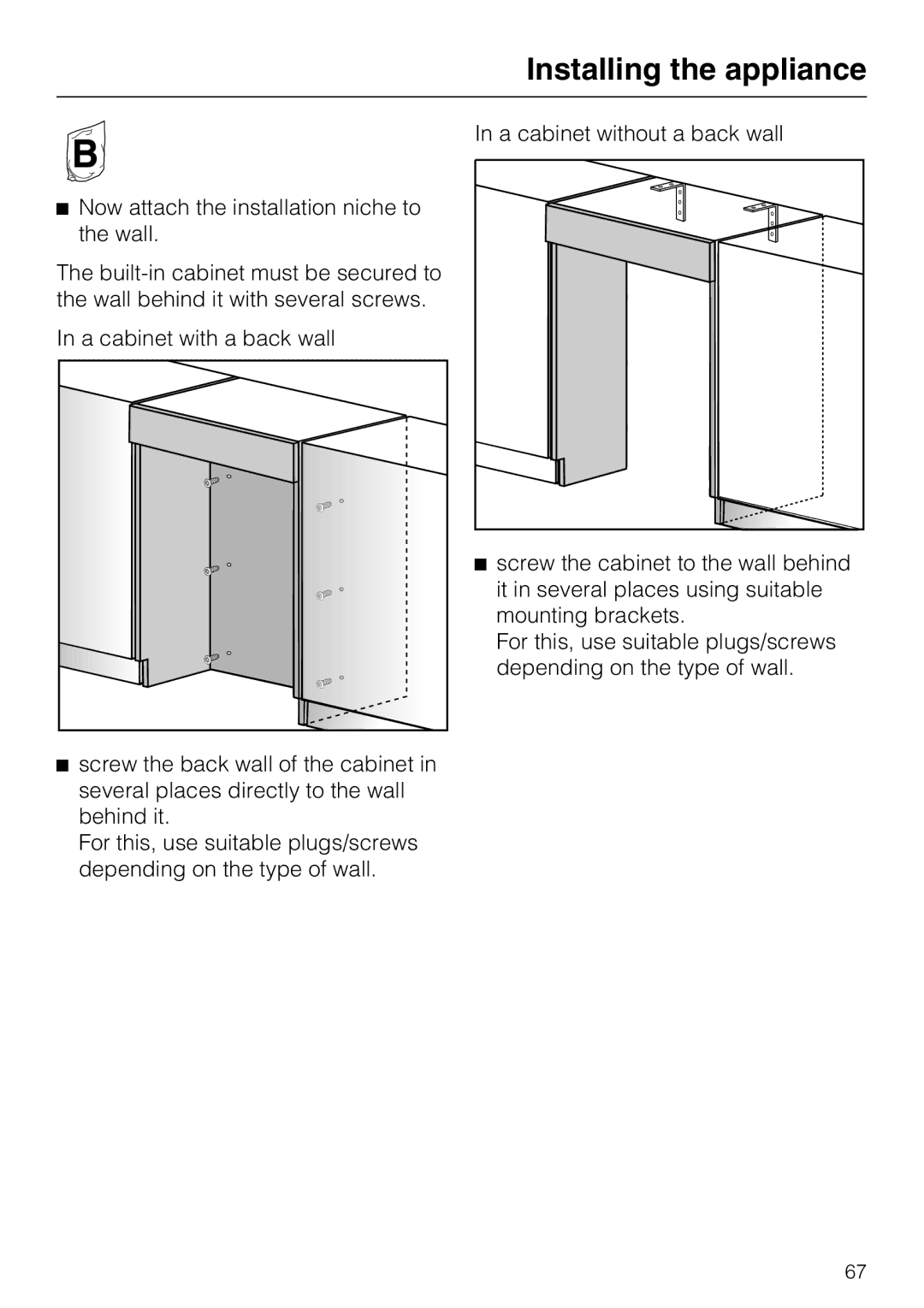 Miele F 1471 installation instructions Installing the appliance 