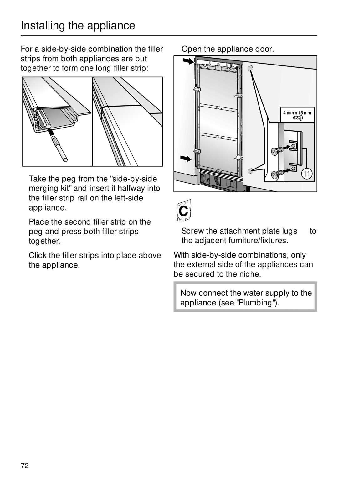 Miele F 1471 installation instructions Installing the appliance 