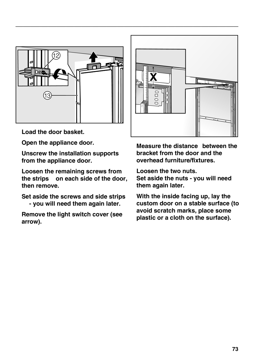 Miele F 1471 installation instructions Preparing the custom door 