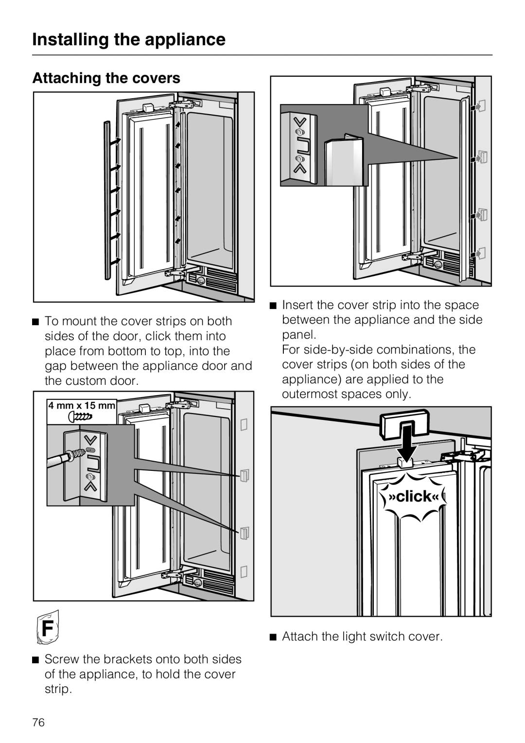 Miele F 1471 installation instructions Attaching the covers 