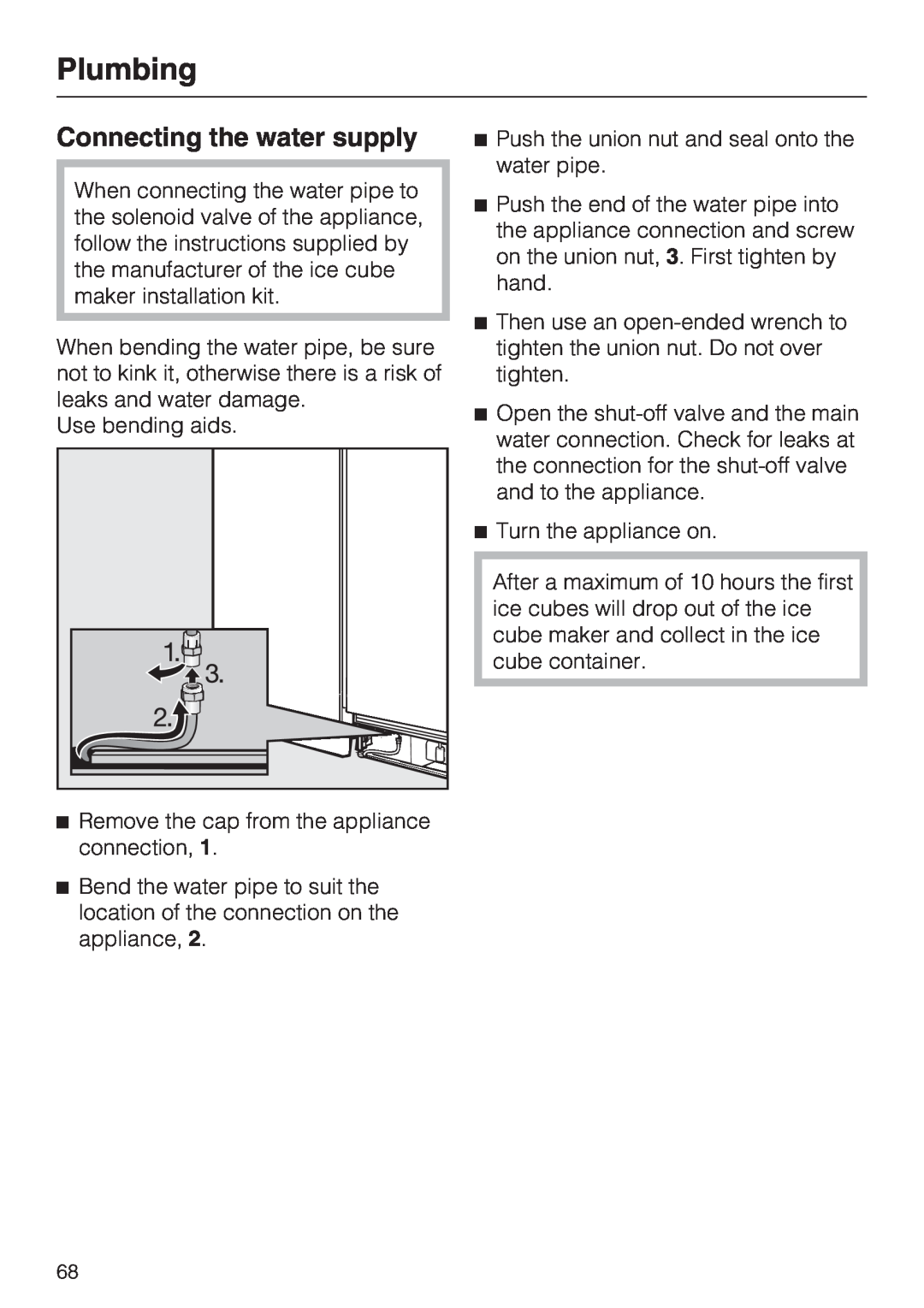 Miele F 1811 SF, F 1801 SF, F 1901 SF, F 1911 SF installation instructions Connecting the water supply, Plumbing 