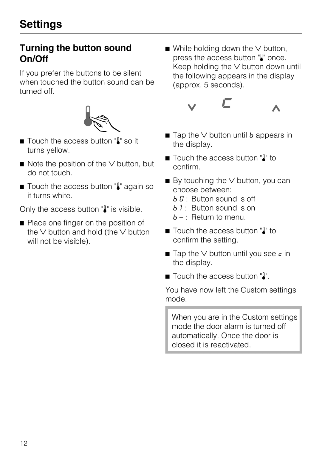 Miele F 1811 Vi F 1901 Vi, F 1801 Vi, F 1911 Vi installation instructions Turning the button sound On/Off 