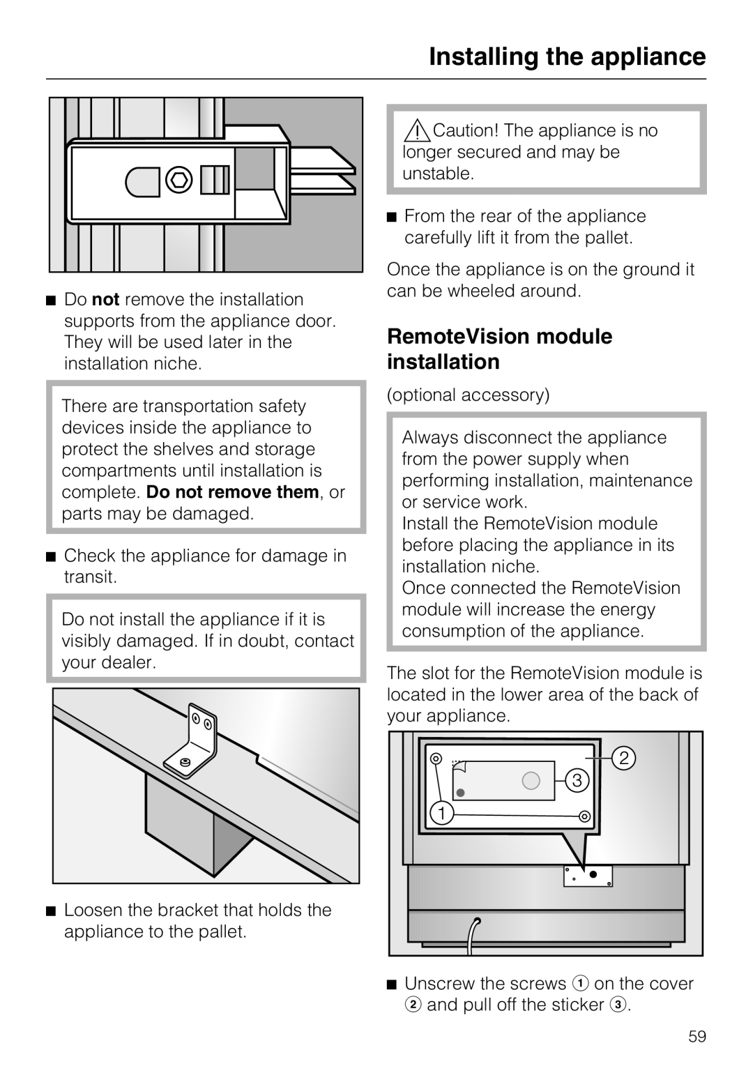 Miele F 1911 Vi, F 1811 Vi F 1901 Vi, F 1801 Vi installation instructions RemoteVision module installation 