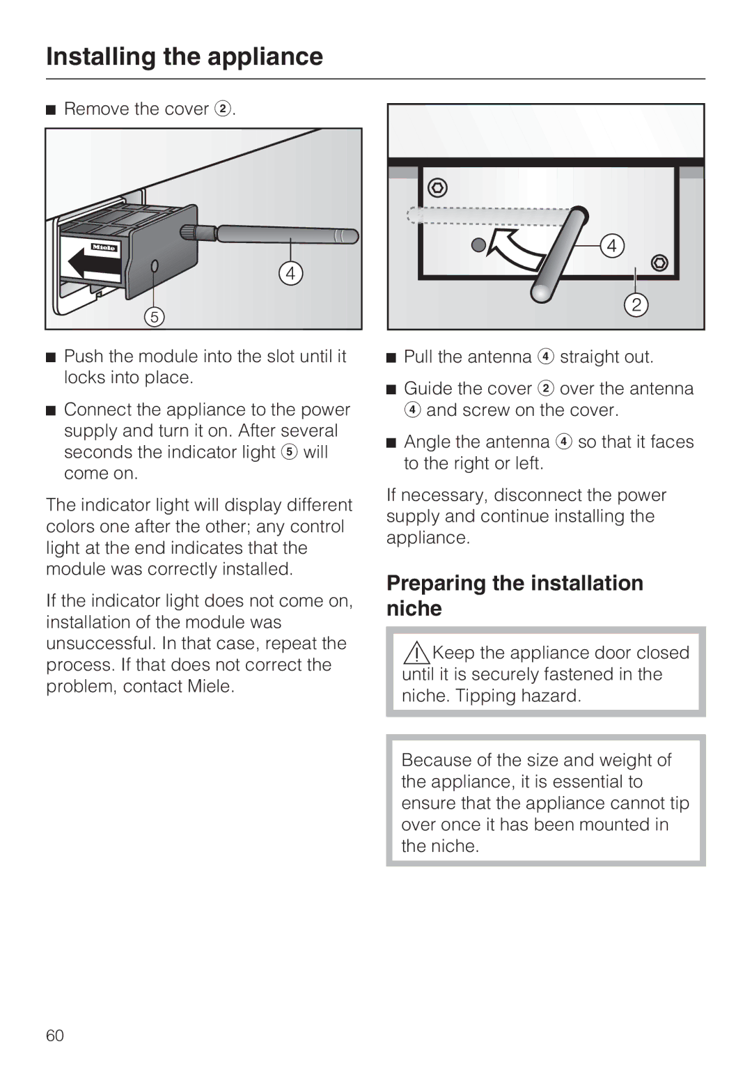 Miele F 1811 Vi F 1901 Vi, F 1801 Vi, F 1911 Vi installation instructions Preparing the installation niche 