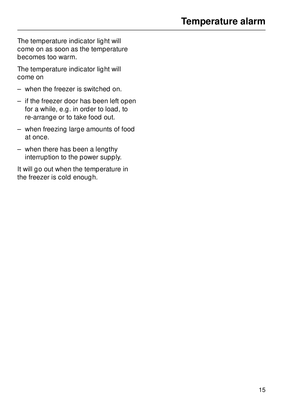 Miele F 311 i-6 installation instructions Temperature alarm 