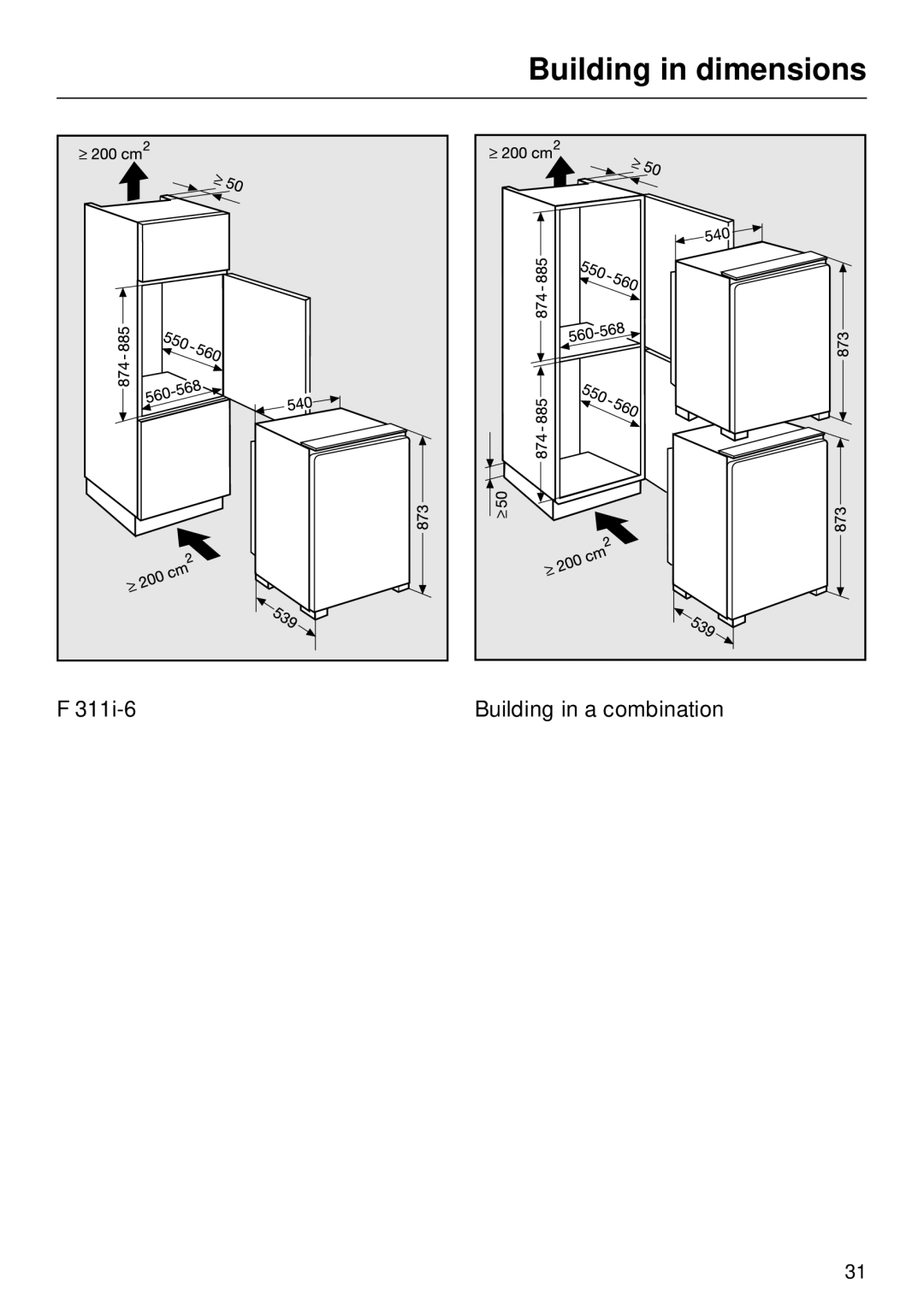 Miele F 311 i-6 installation instructions Building in dimensions 