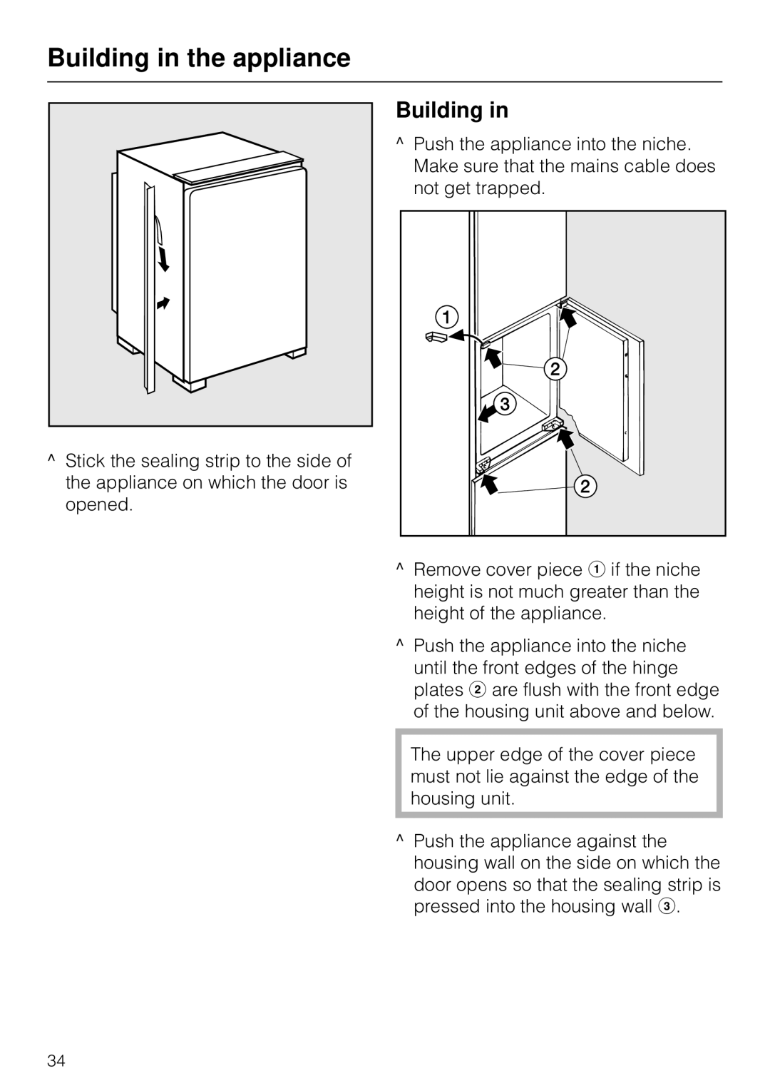 Miele F 311 i-6 installation instructions Building 