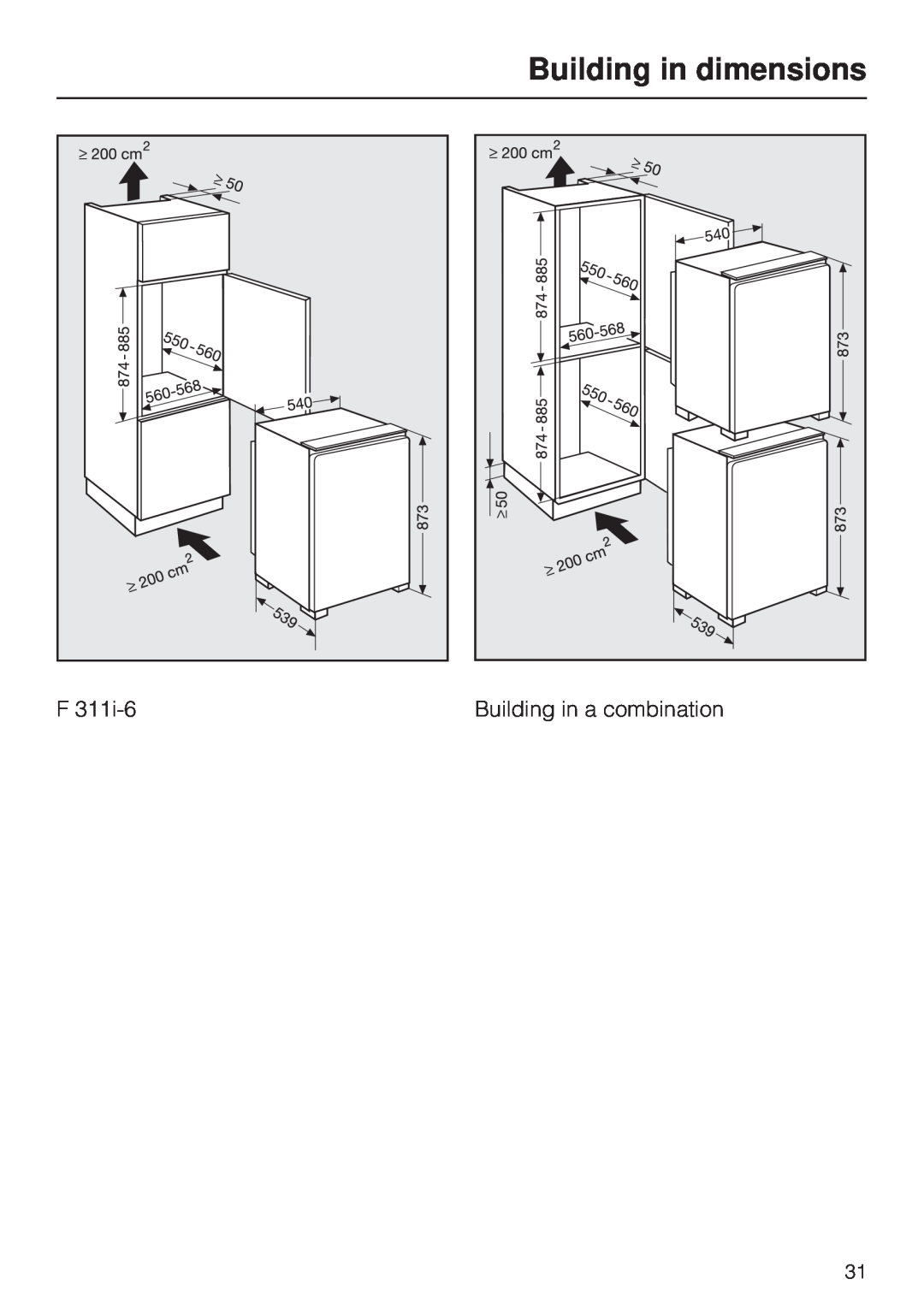 Miele F 311 i-6 installation instructions Building in dimensions, Building in a combination 