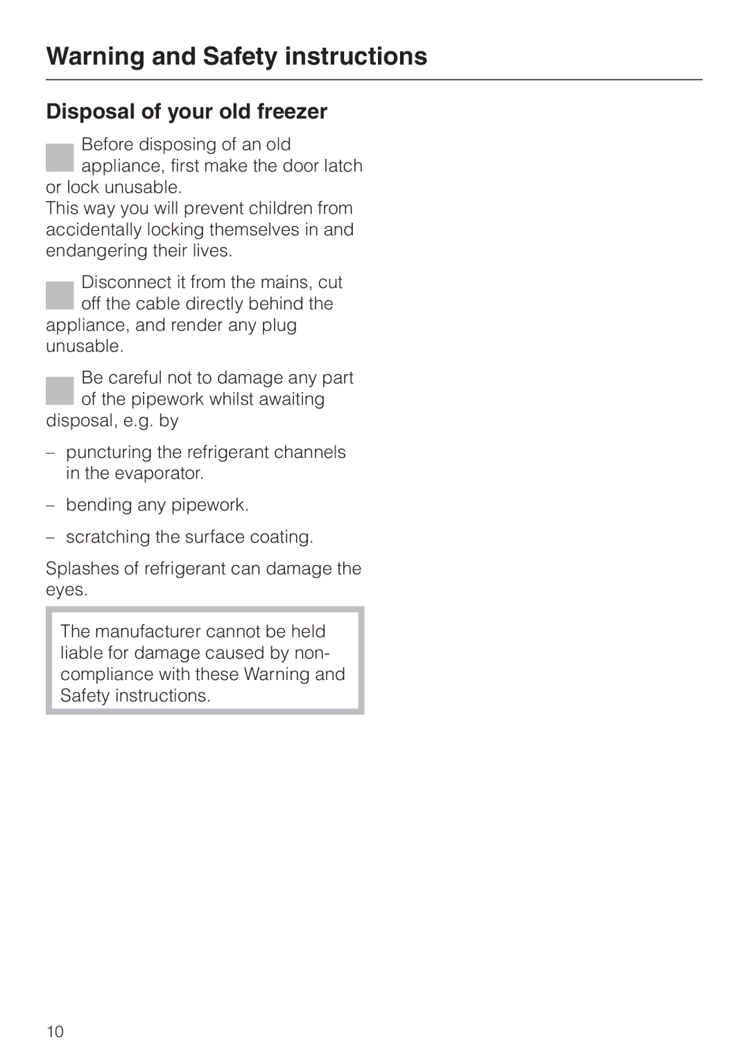 Miele F 456 i-3 installation instructions Disposal of your old freezer 