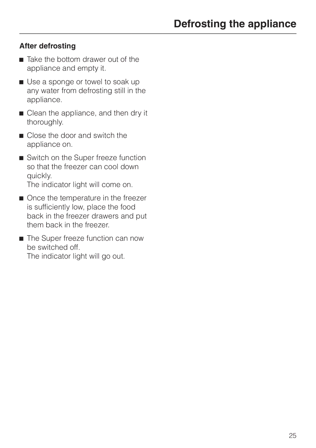 Miele F 456 i-3 installation instructions After defrosting 