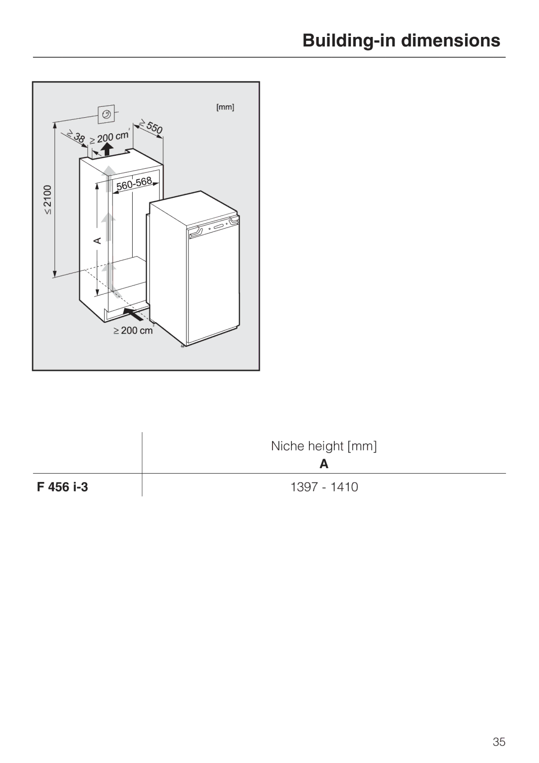 Miele F 456 i-3 installation instructions Building-in dimensions 