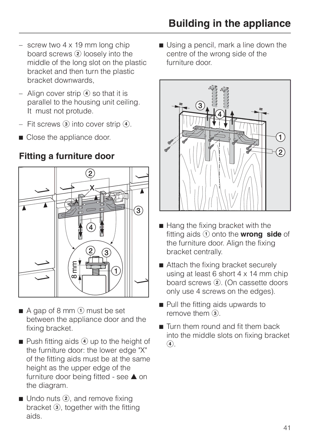 Miele F 456 i-3 installation instructions Fitting a furniture door 