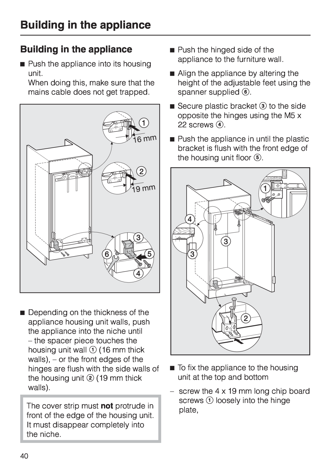 Miele F 456 i-3 installation instructions Building in the appliance 