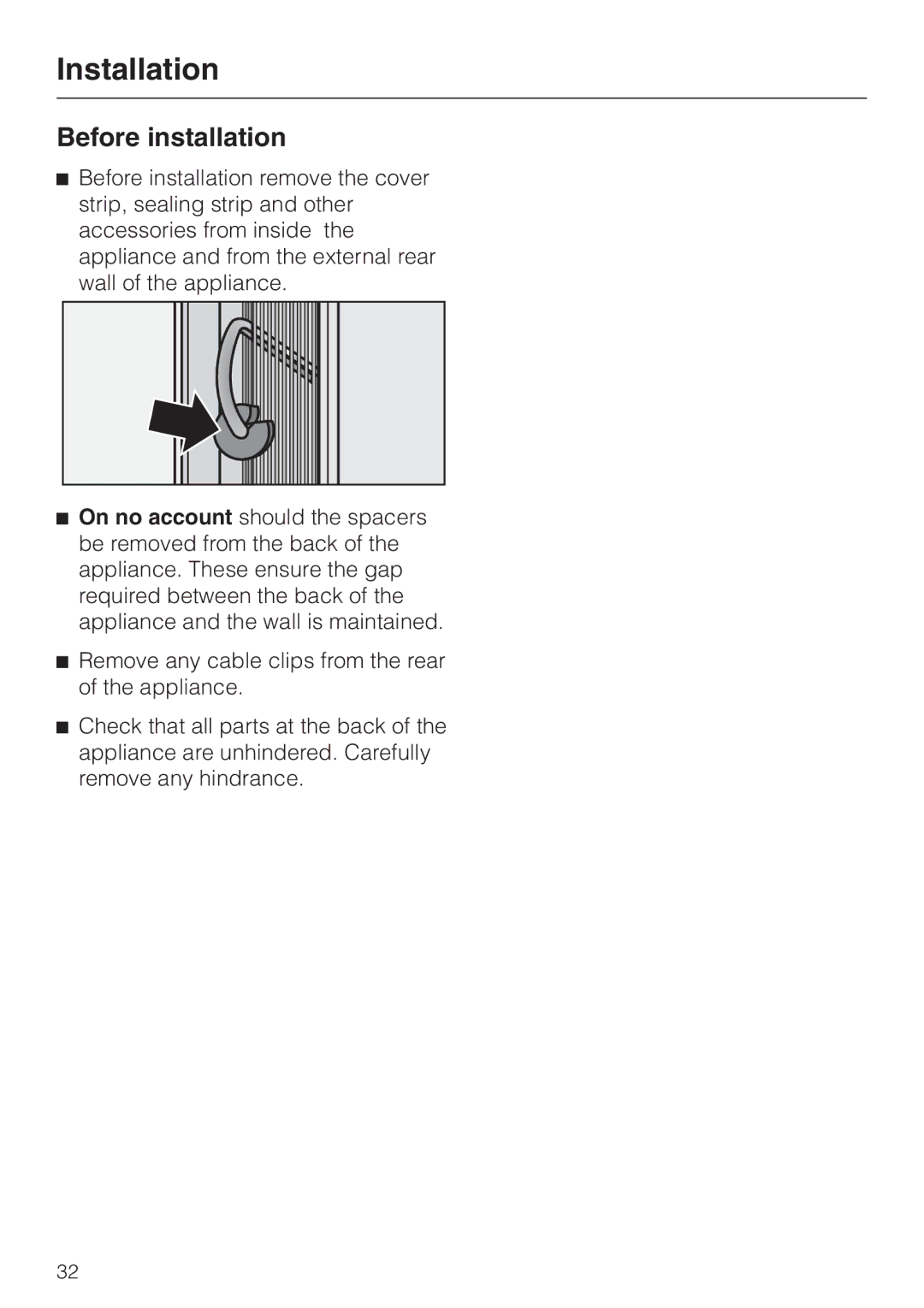 Miele F 9212 I installation instructions Before installation 